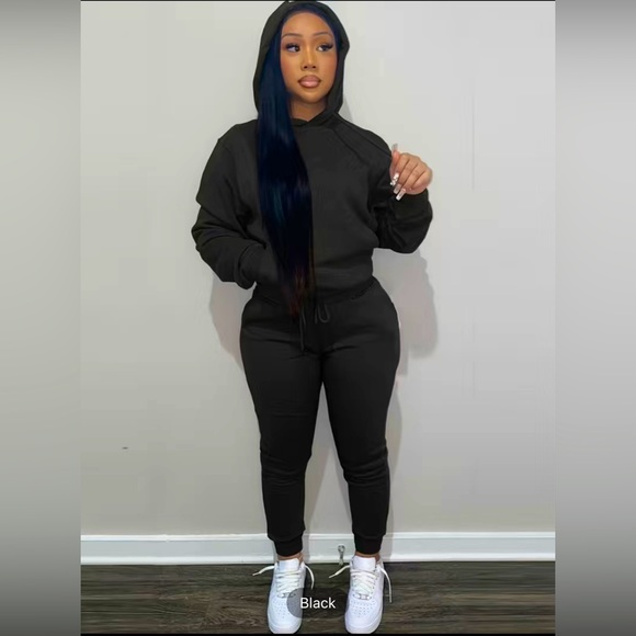 Casual Drawstring Pantsuits Two-piece Set, Loose Long Sweatpants Set - Picture 1 of 11